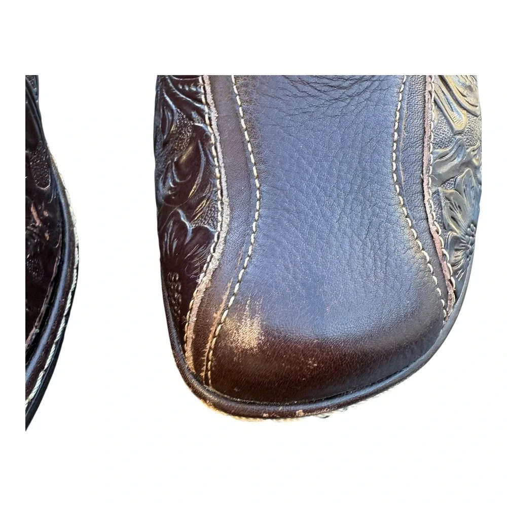 Söfft Tooled Brown Leather Slip-On Heeled‎ Mules Women's 7 - Picture 8 of 16